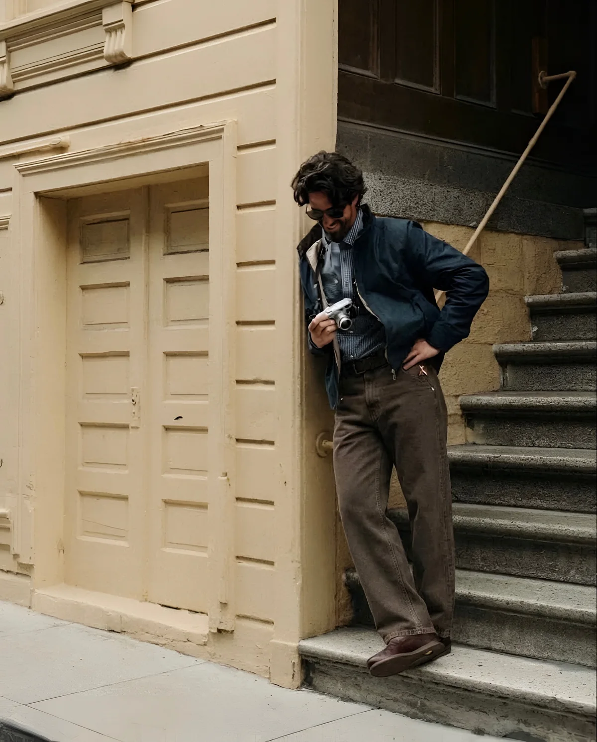 RANCHE look on the steps of a townhouse