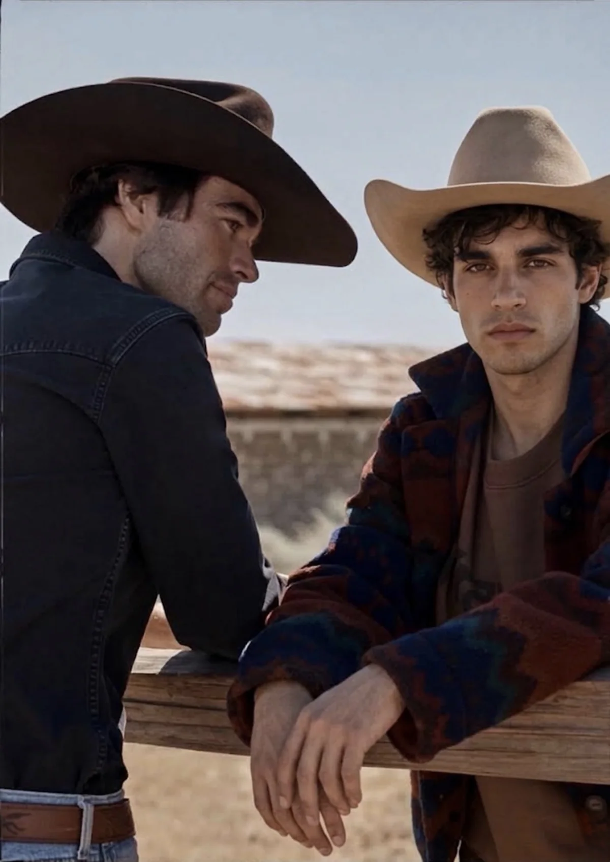 Two men in cowboy hats and RANCHE denim